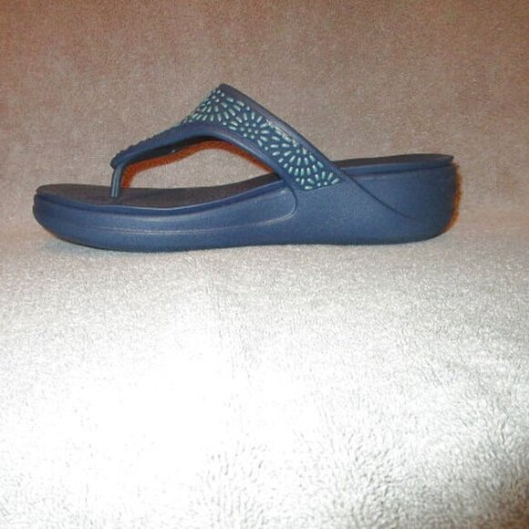Crocs Monterey Diamante Sandals Size 10 Thong Platform Wedge Blue Flip Flops - Picture 3 of 11